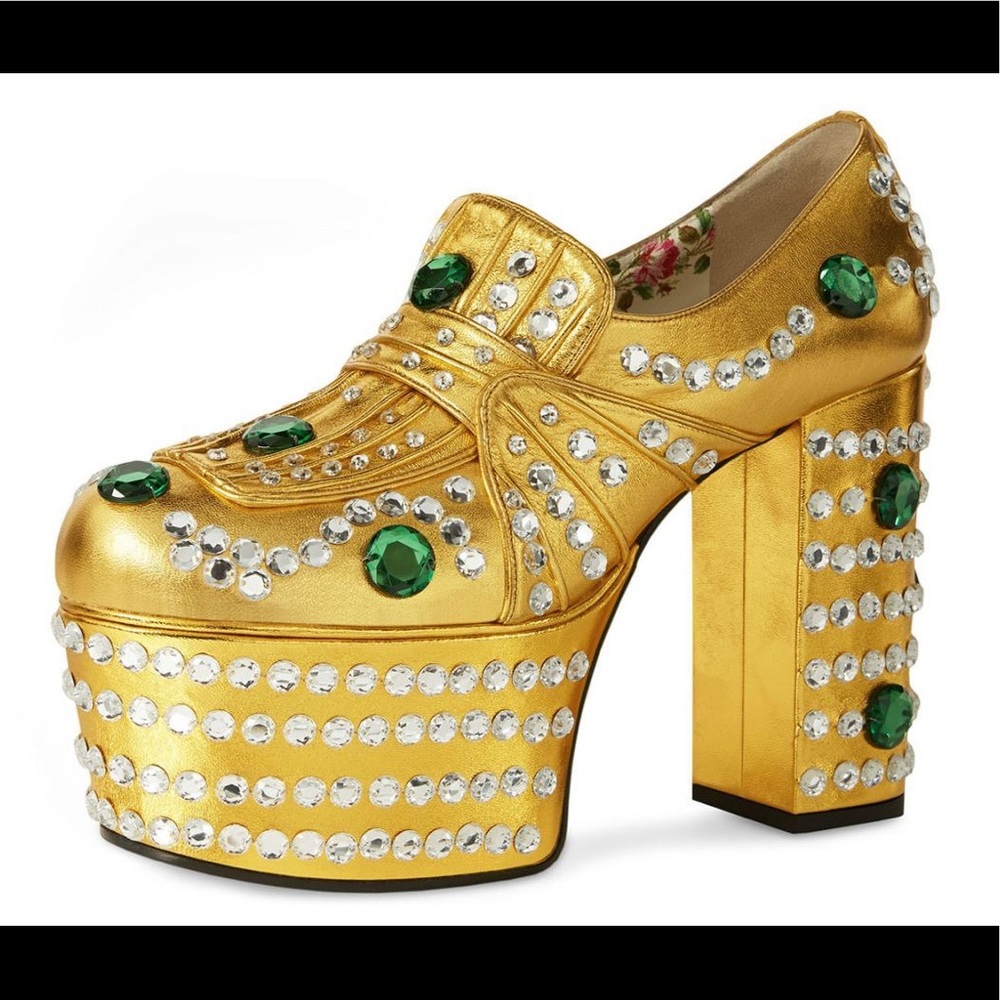 FINAL PRICE. Gucci Rhinestone Leather Platform Heels - Picture 1 of 8